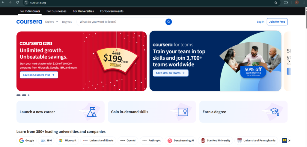 Coursera free digital skills learning platform