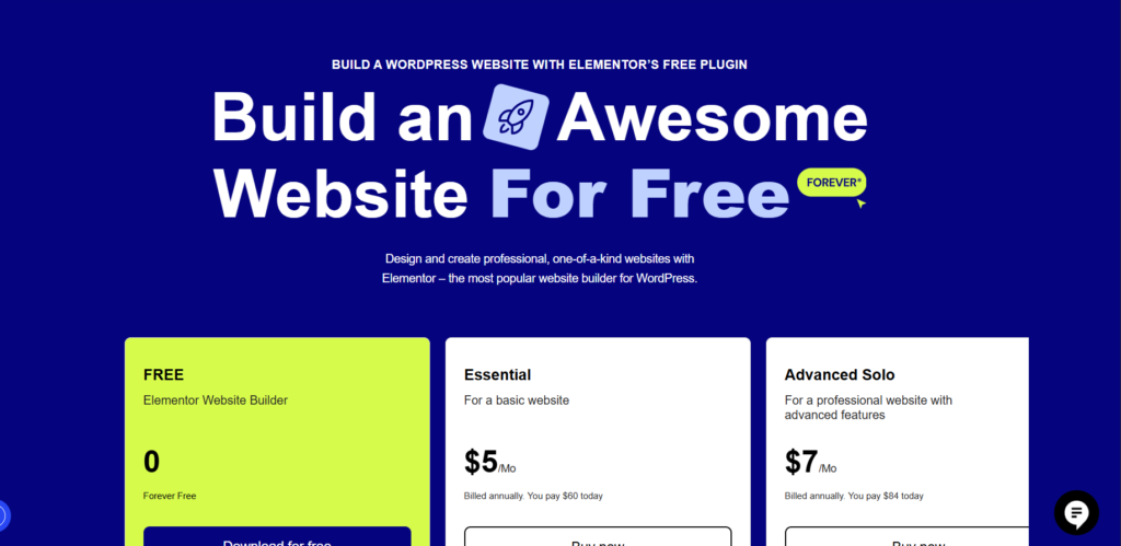 Elementor free plan download