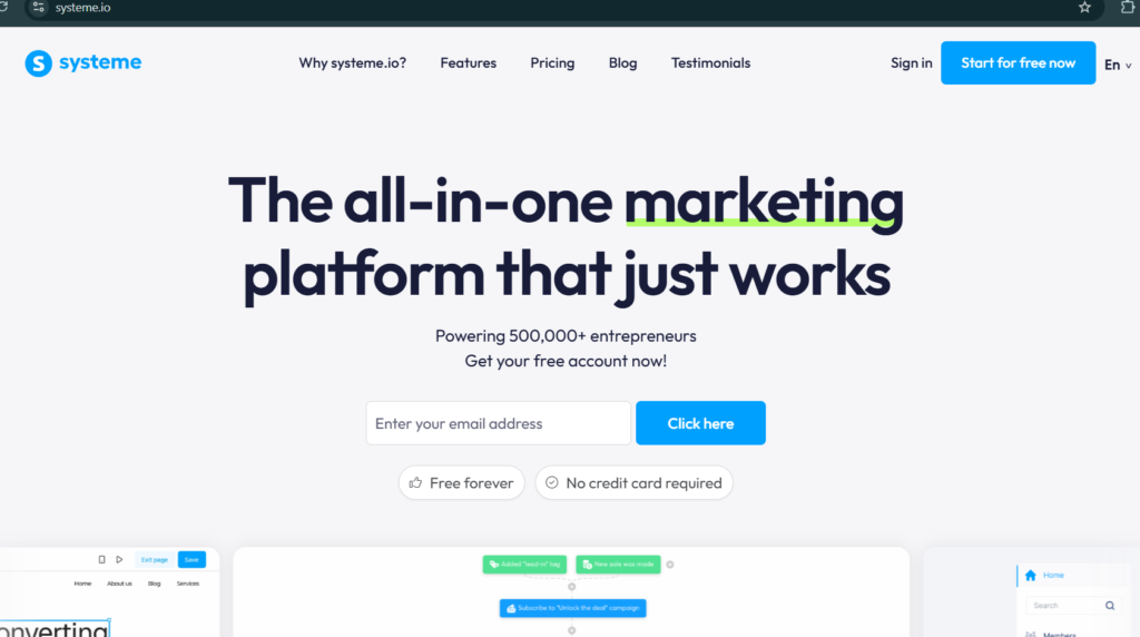 Marketing platform sign-up page