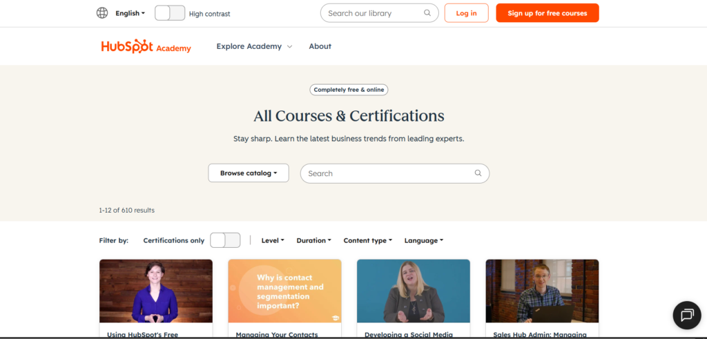 HubSpot Academy free digital marketing courses