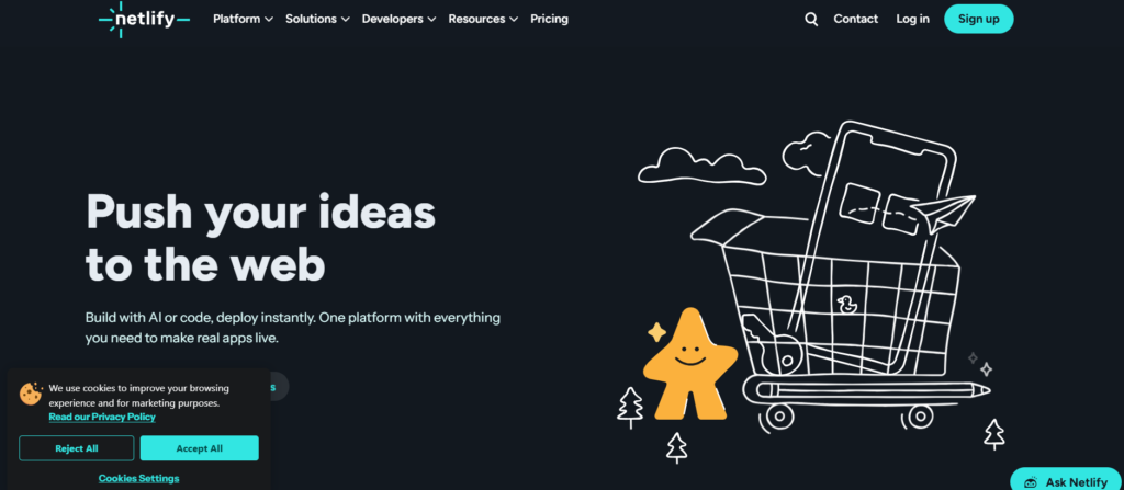 Netlify free website hosting setup screen