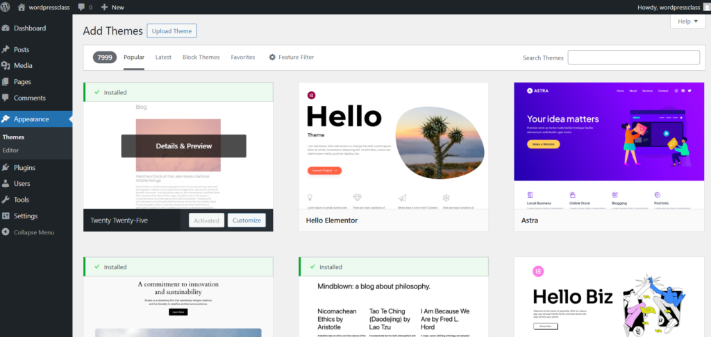 Install the WordPress theme from the dashboard.