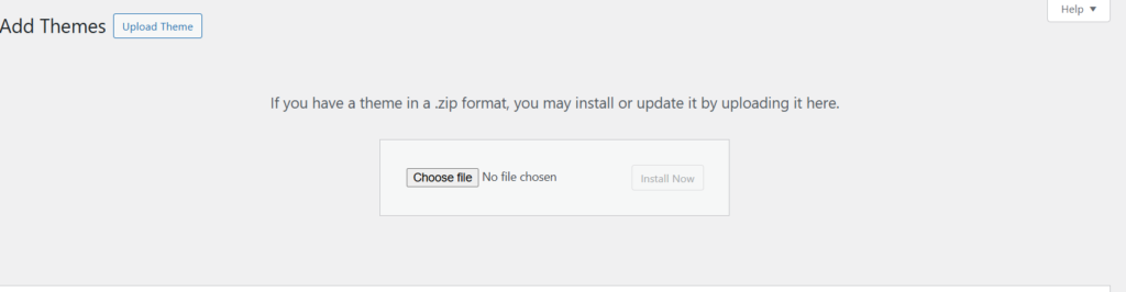 Upload the WordPress theme zip file.