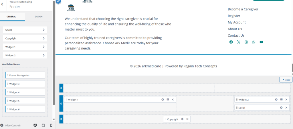 WordPress footer design using the Kadence theme