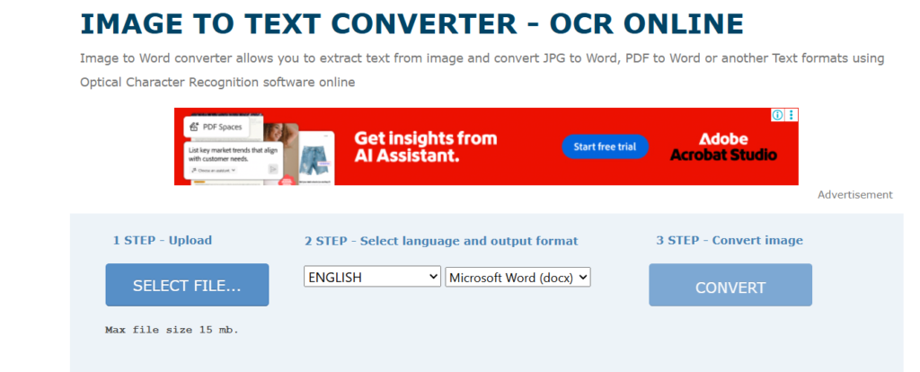 Extracting text from an image using an OCR tool