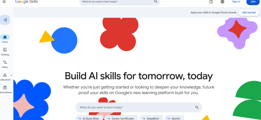 Google Skills learning platform homepage