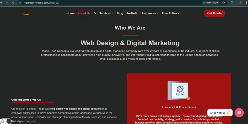 Mission and values section created with Elementor icon boxes