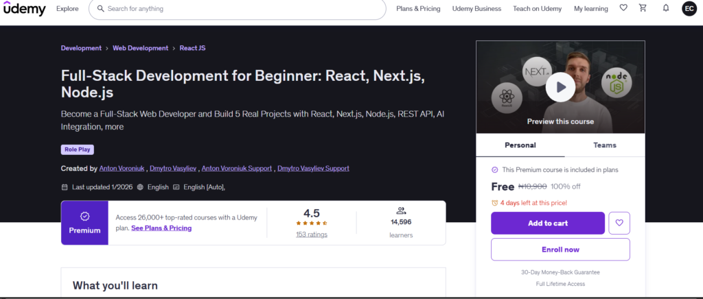Full Stack Web Development Udemy Course