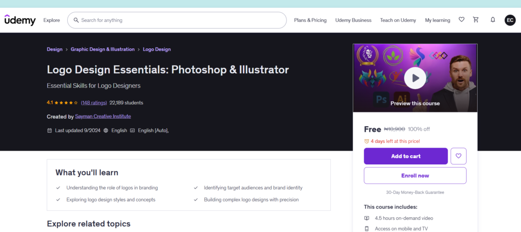 Logo Design Essentials: Photoshop & Illustrator Courses – Today’s Free Udemy Coupons