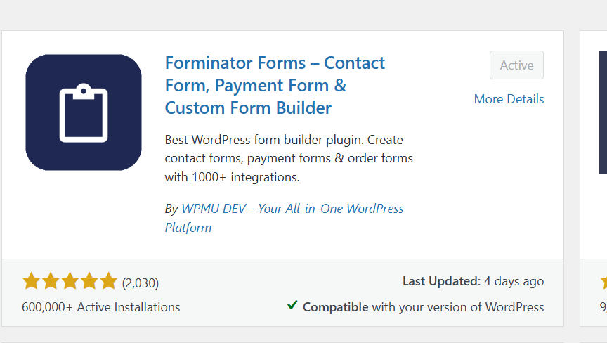 Forminator create new contact form screen for WordPress.
