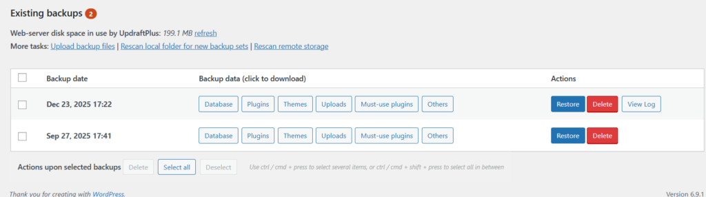How to Backup WordPress Website using plugin dashboard