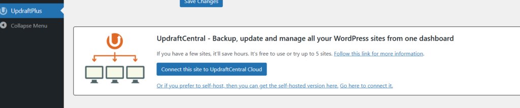 WordPress backup dashboard screenshot